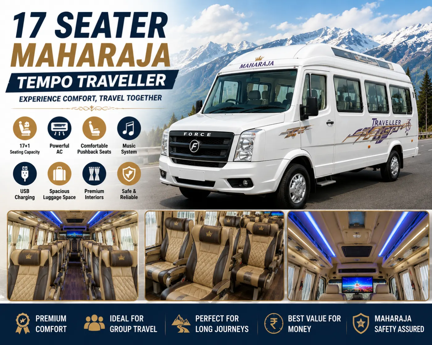 Ultimate Guide: 17 Seater Maharaja Tempo Traveller vs 20 Seater Luxury AC Bus